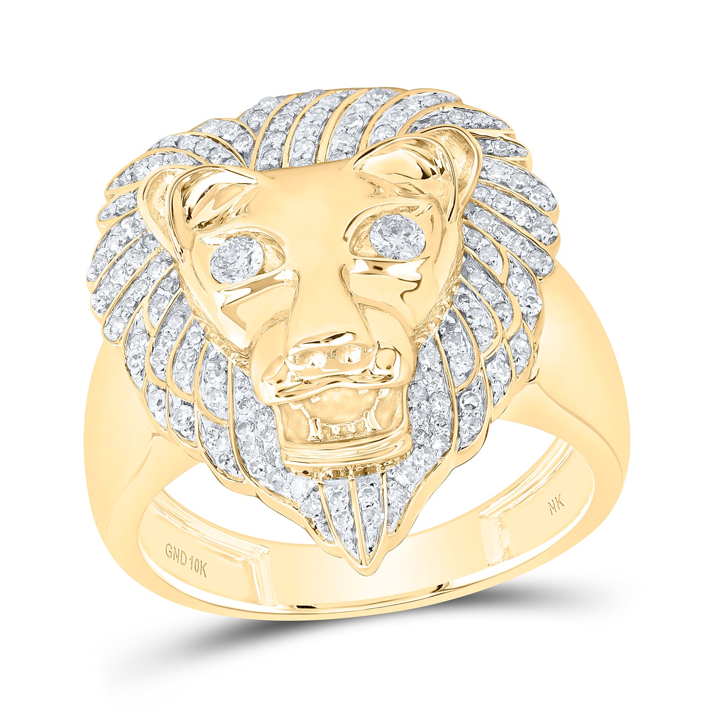10kt Yellow Gold 1/2 Cttw Diamond Lion Face Mens Ring, Men Size: 8-12