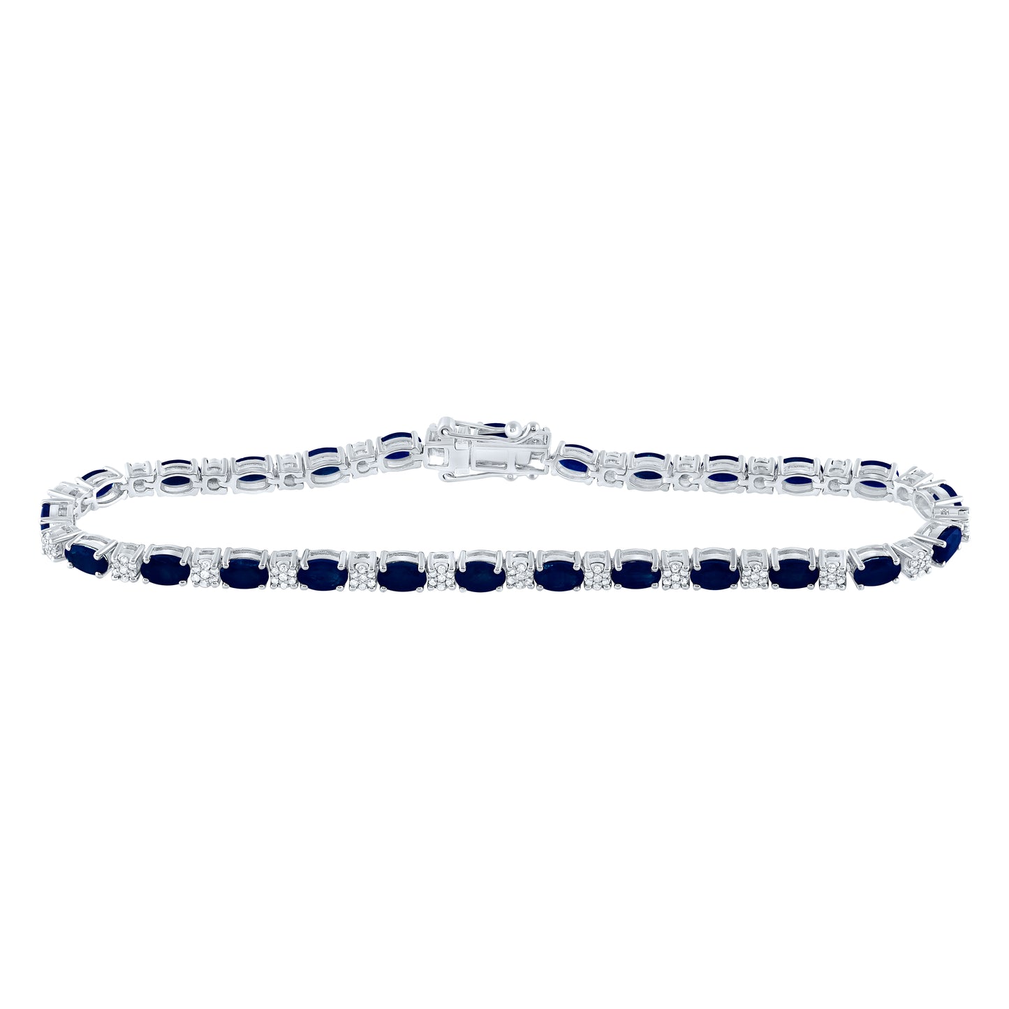 14kt White Gold 5/8 Cttw Diamond 6 1/2 Cttw Sapphire Natural Gem Bracelet, Length: 7 Inch