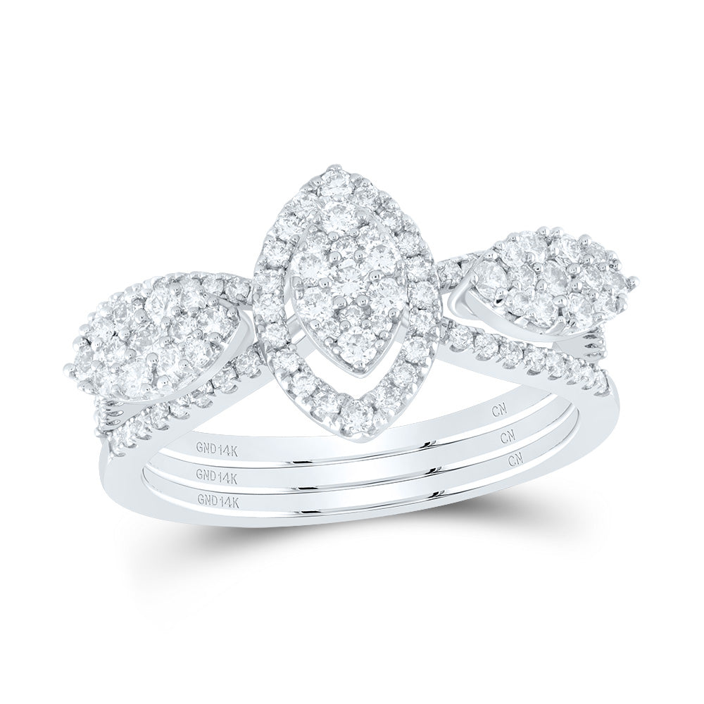 14kt White Gold 7/8 Cttw Diamond Marquise Bridal Wedding Engagement Anniversary Ring, Women Size: 5-9