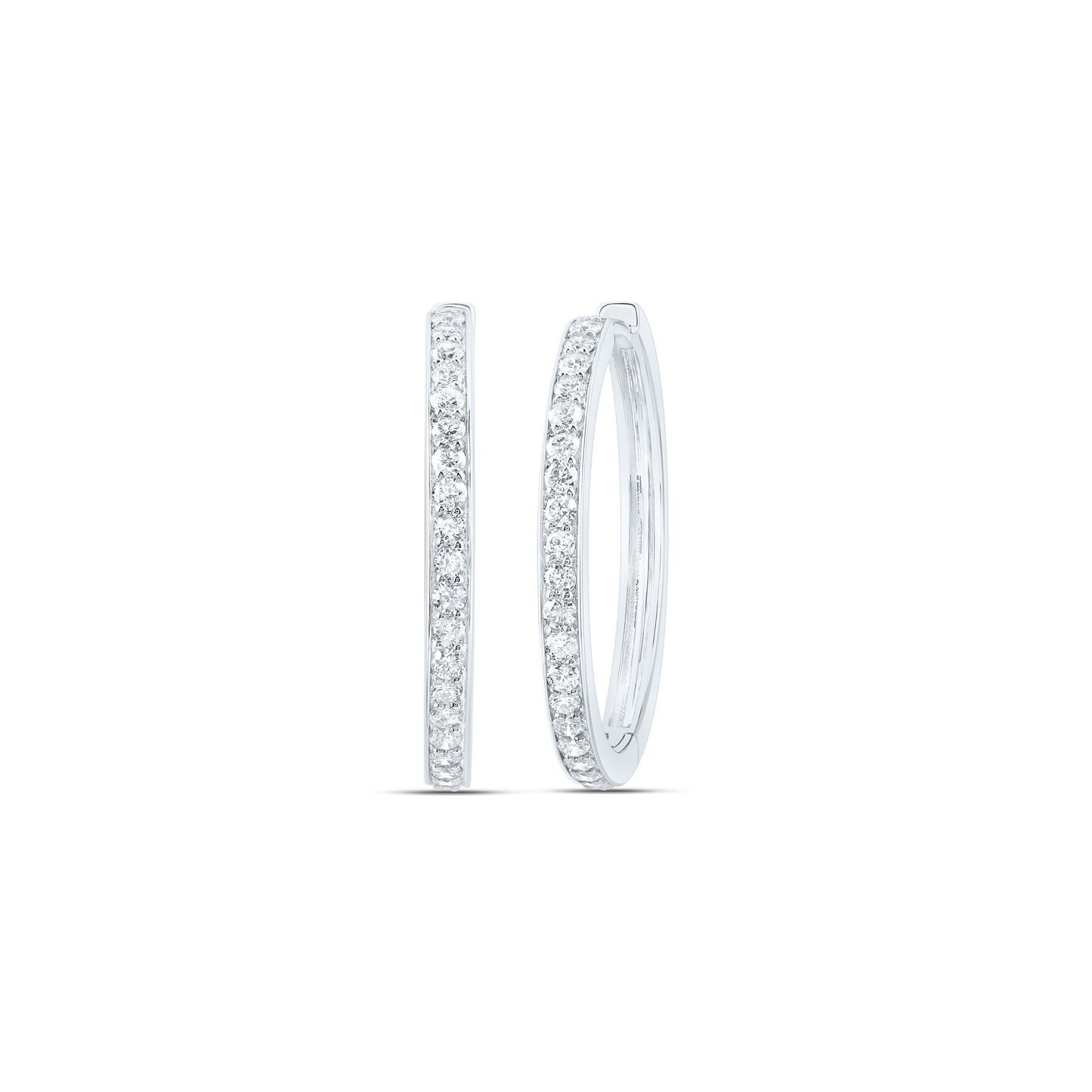 14kt White Gold 3/4 Cttw Diamond Fashion Hoop Earring