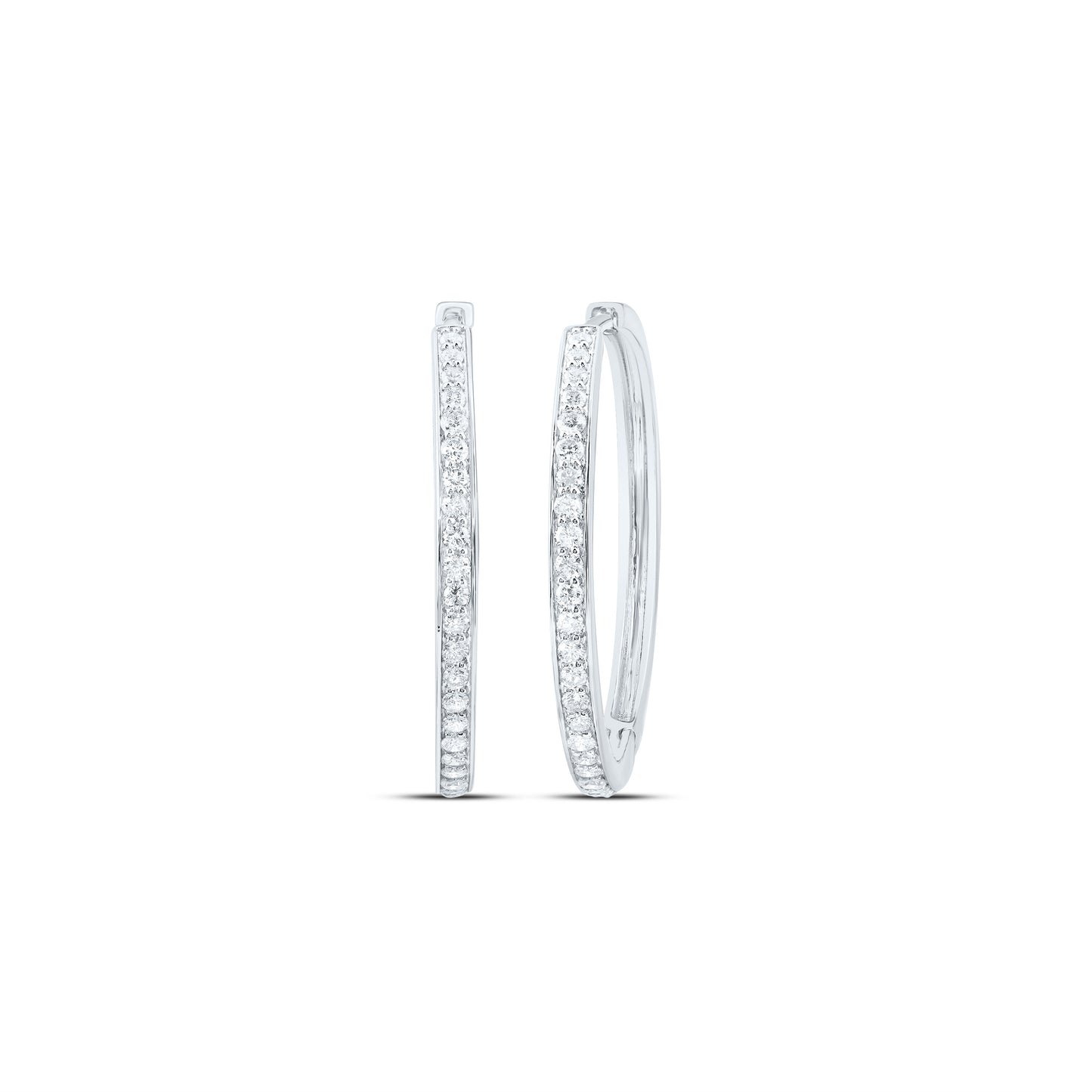 10kt White Gold 7/8 Cttw Diamond Fashion Hoop Earring