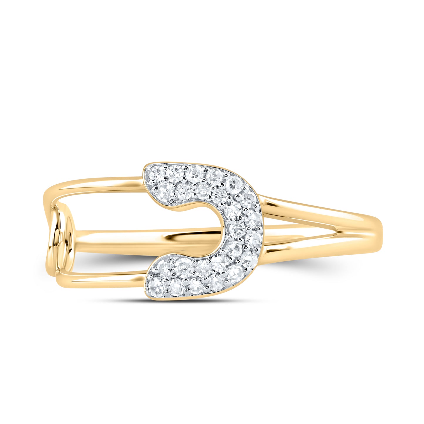 10kt Yellow Gold 1/8 Cttw Diamond Fashion Safety Pin Wedding Engagement Anniversary Ring, Women Size: 5-9