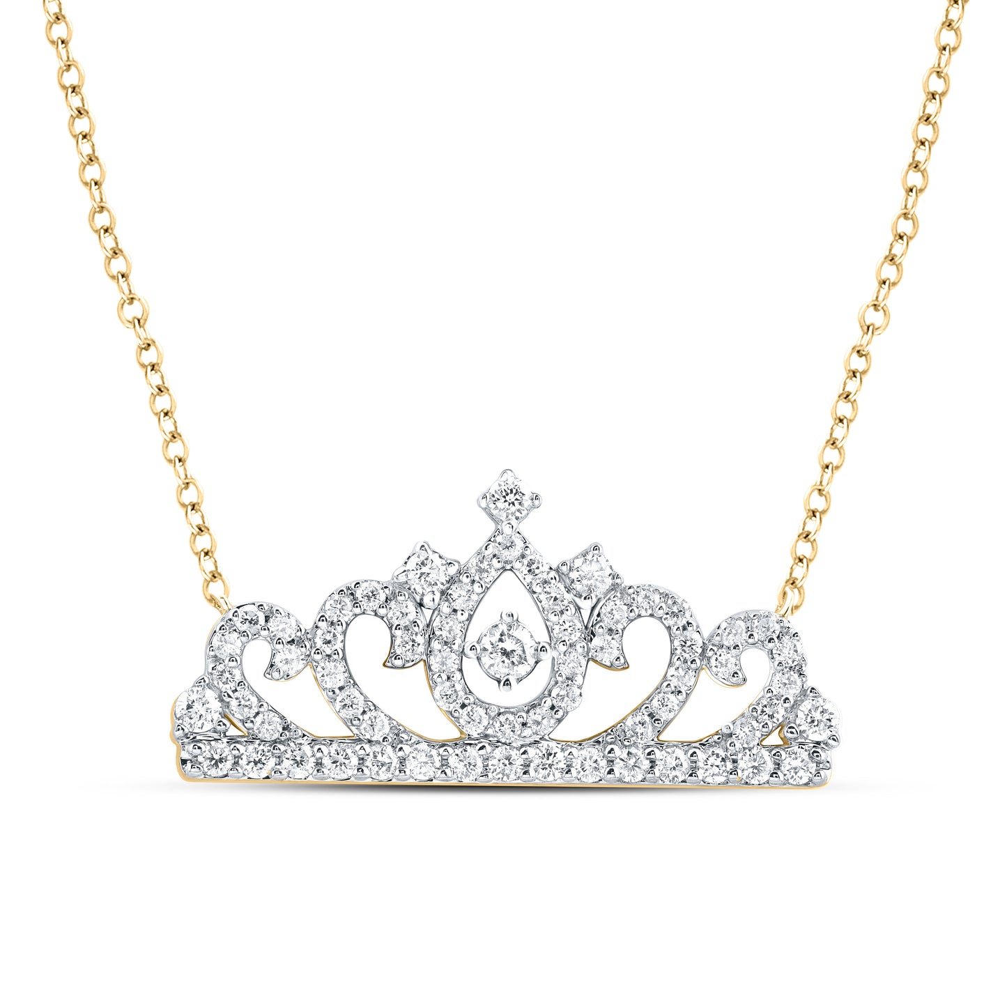 14kt Yellow Gold 1/2 Cttw Diamond Fashion Crown Necklace