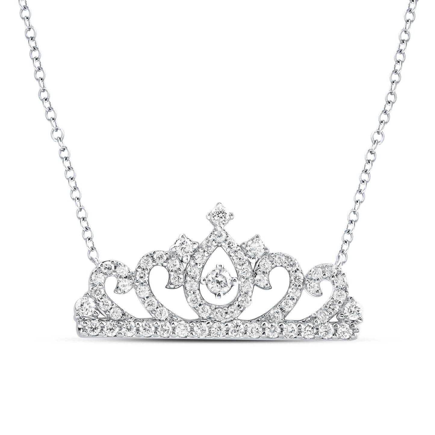 14kt White Gold 1/2 Cttw Diamond Fashion Crown Necklace