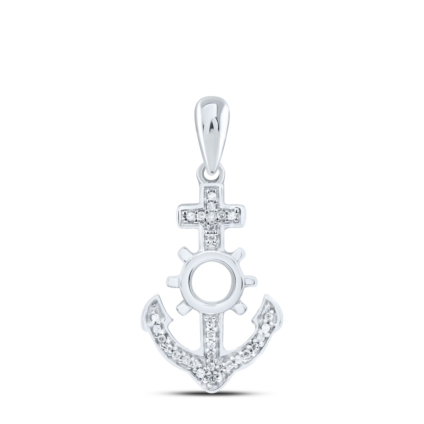 Sterling Silver 1/20 Cttw Natural Diamond Anchor Pendant
