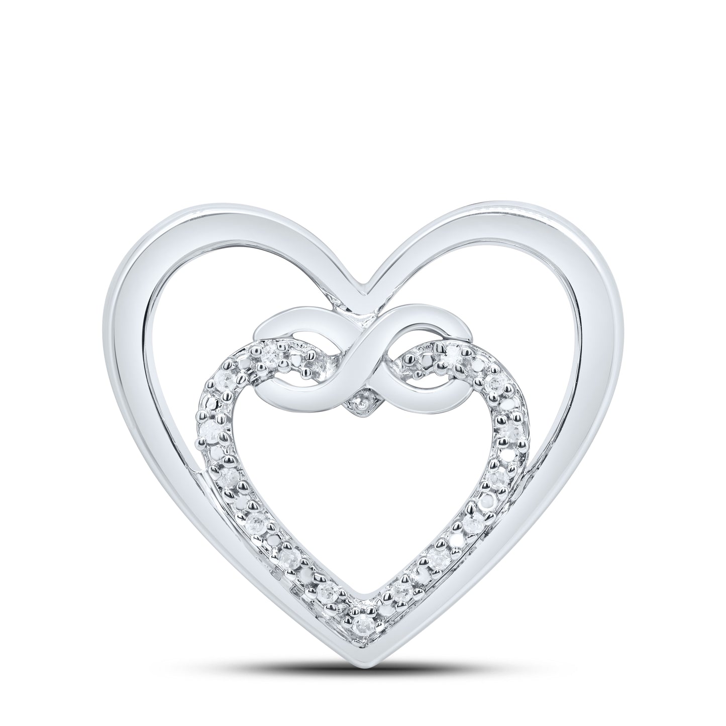 Sterling Silver 1/20 Cttw- Natural Diamond Heart Pendant