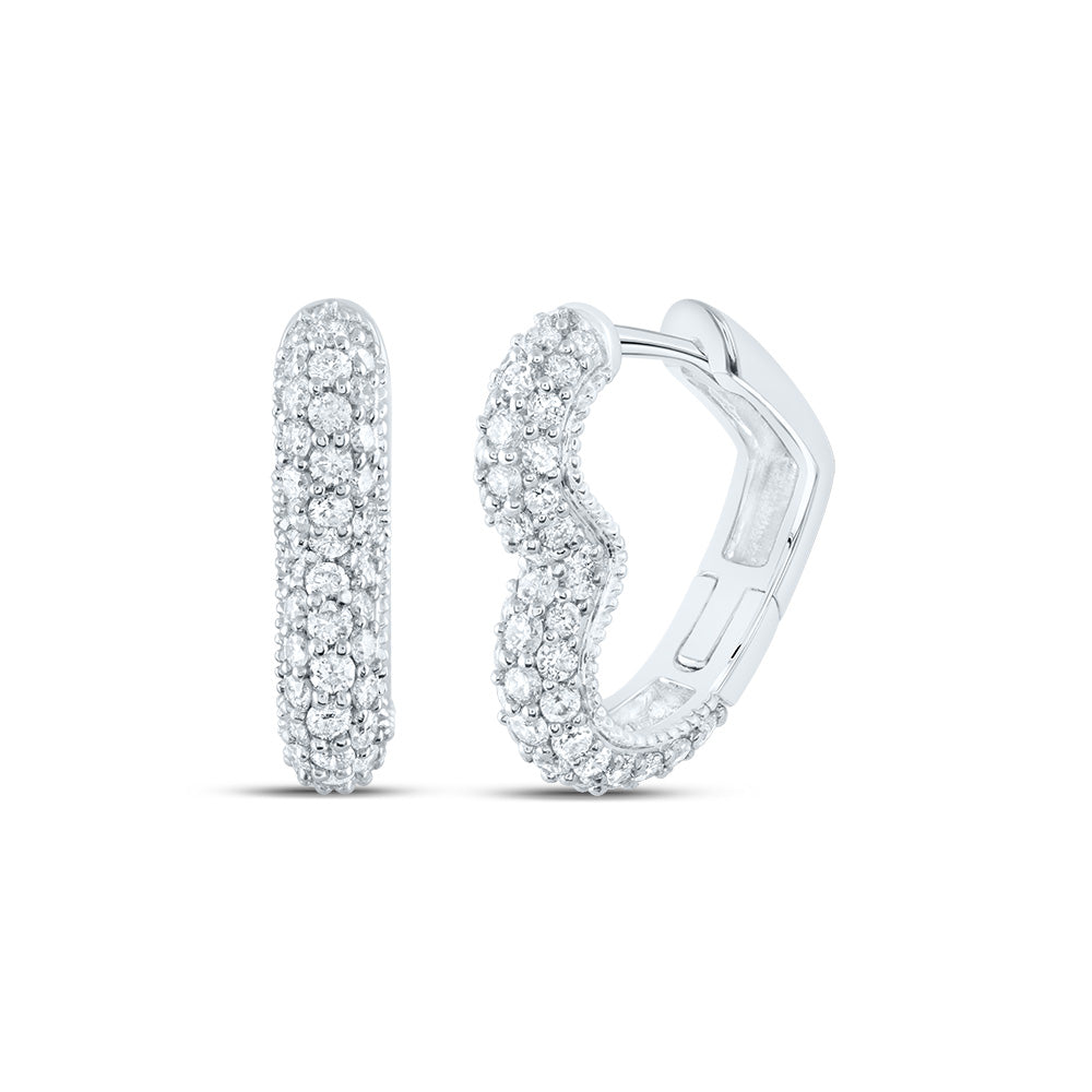 14kt White Gold 3/4 Cttw Natural Diamond Ana M Fashion Heart Hoop Earring