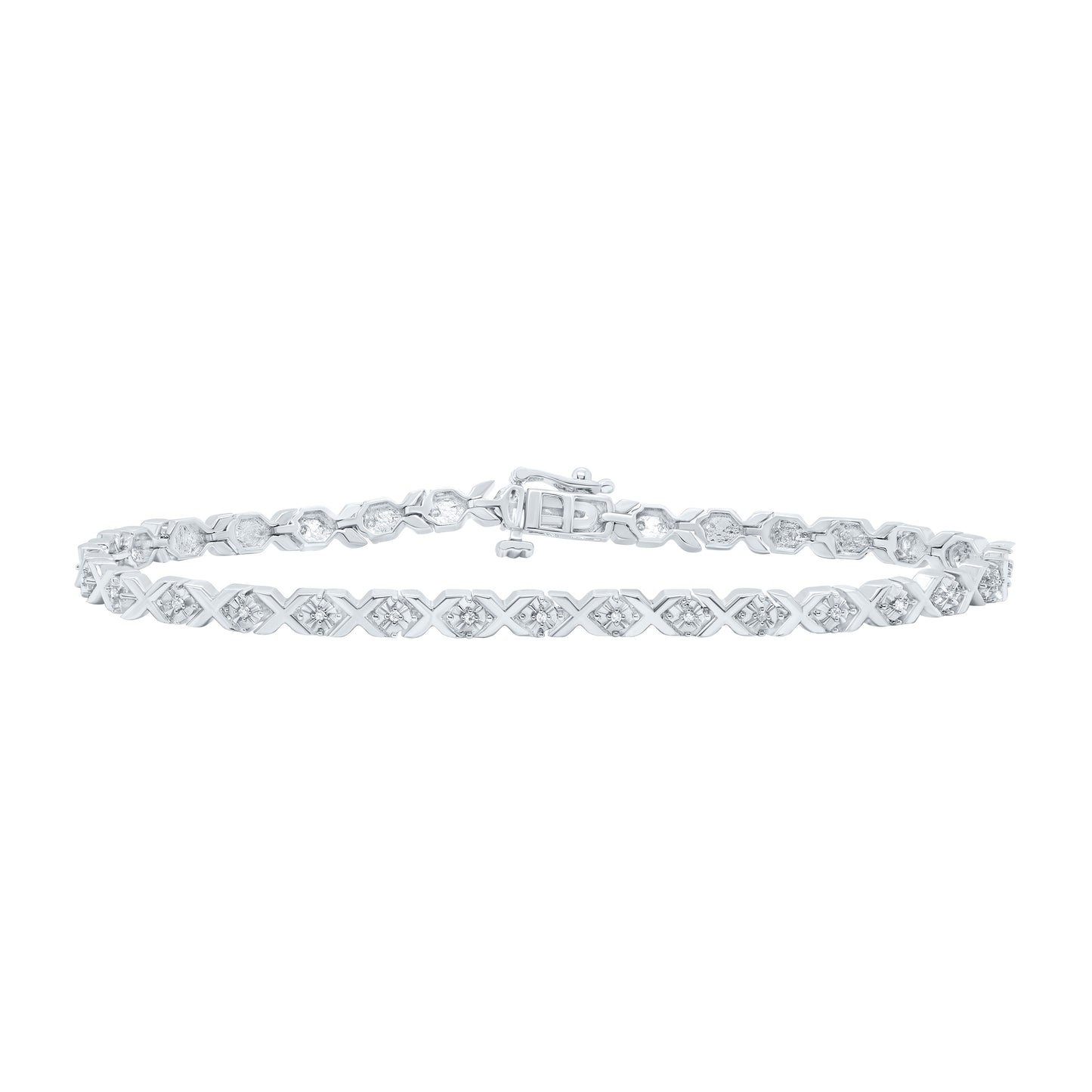 Sterling Silver 1/10 Cttw Natural Diamond Bracelet, Length: 7 Inch