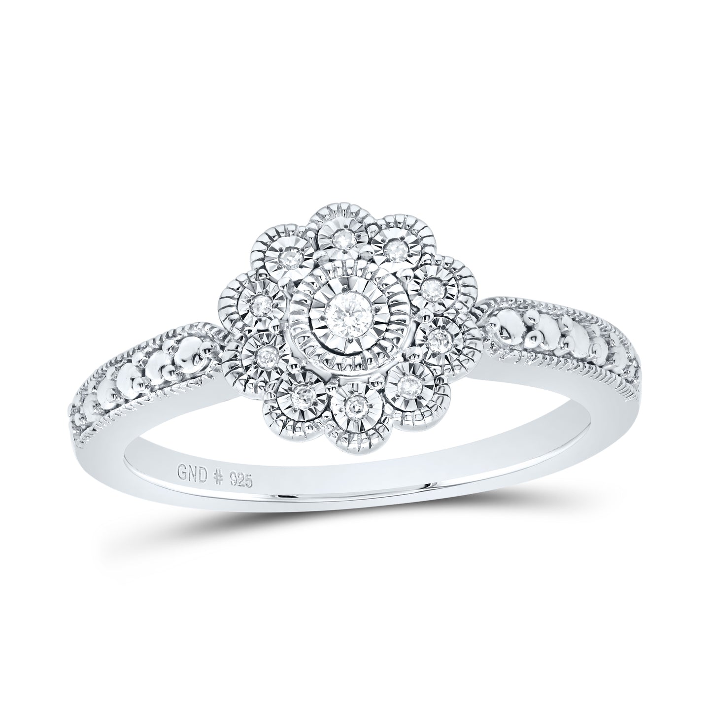 Sterling Silver 1/20 Cttw Natural Diamond Wedding Engagement Anniversary Flower Ring, Women Size: 5-9