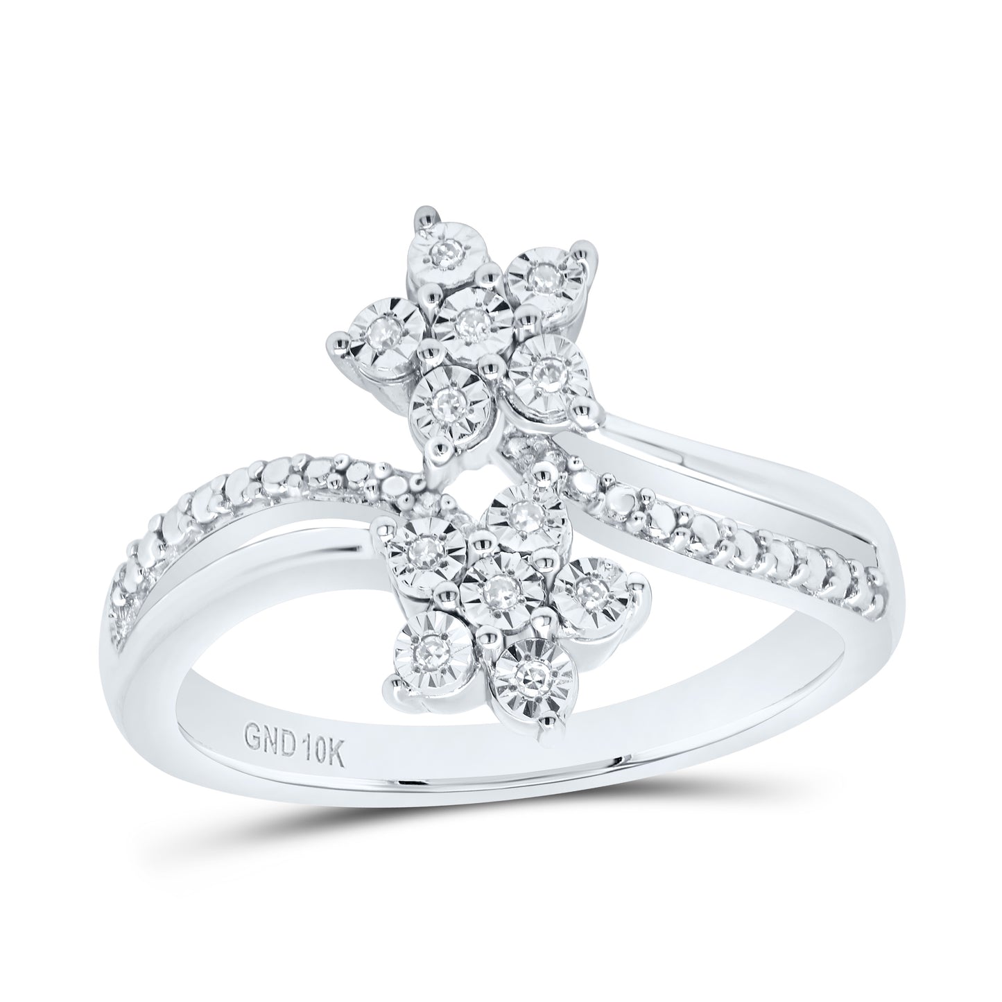 Sterling Silver 1/20 Cttw Natural Diamond Wedding Engagement Anniversary Flower Ring, Women Size: 5-9