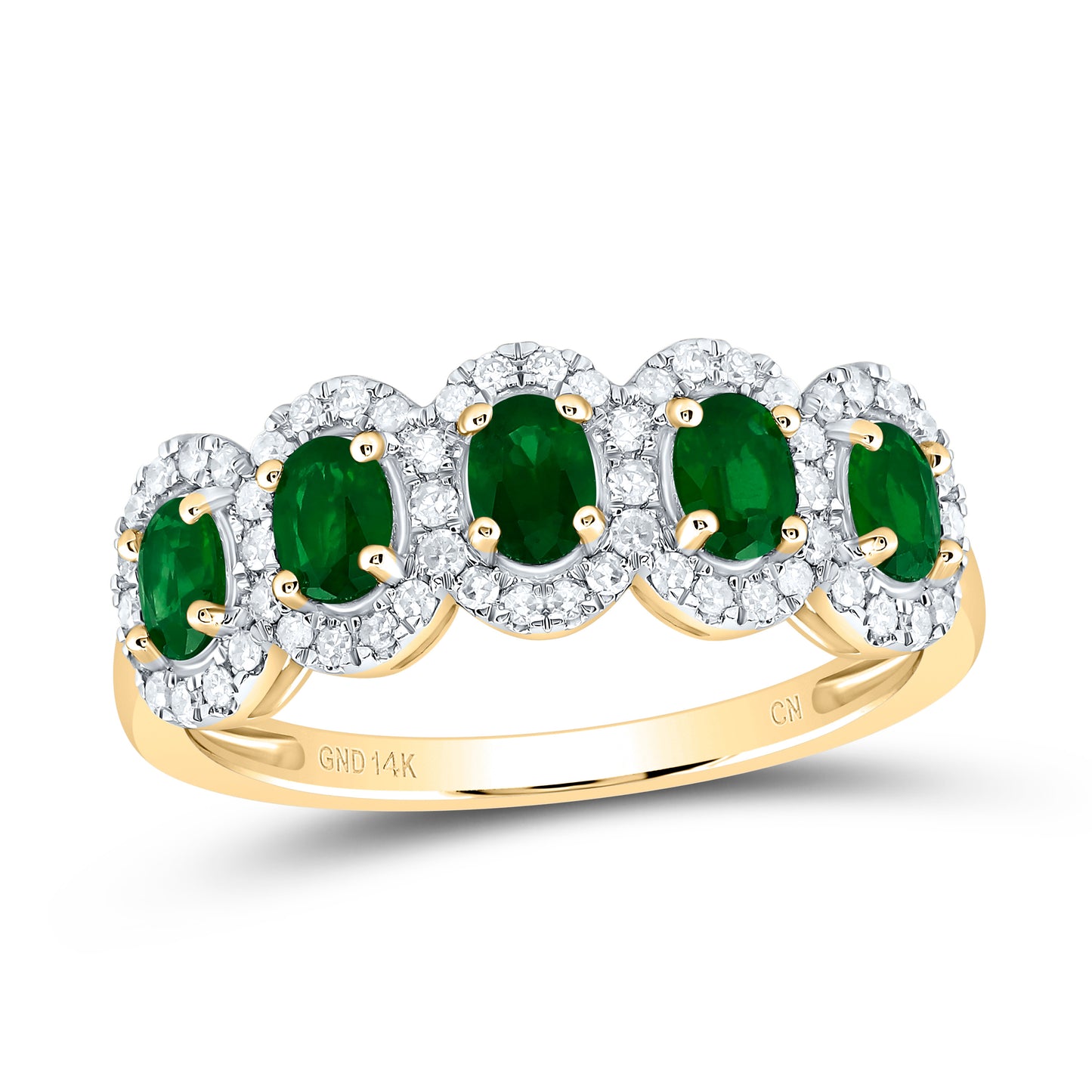 14K Yellow Gold 1/4 Cttw Natural Diamond Cn 7/8 Cttw Oval Emerald Natural Gem Anniversary Band