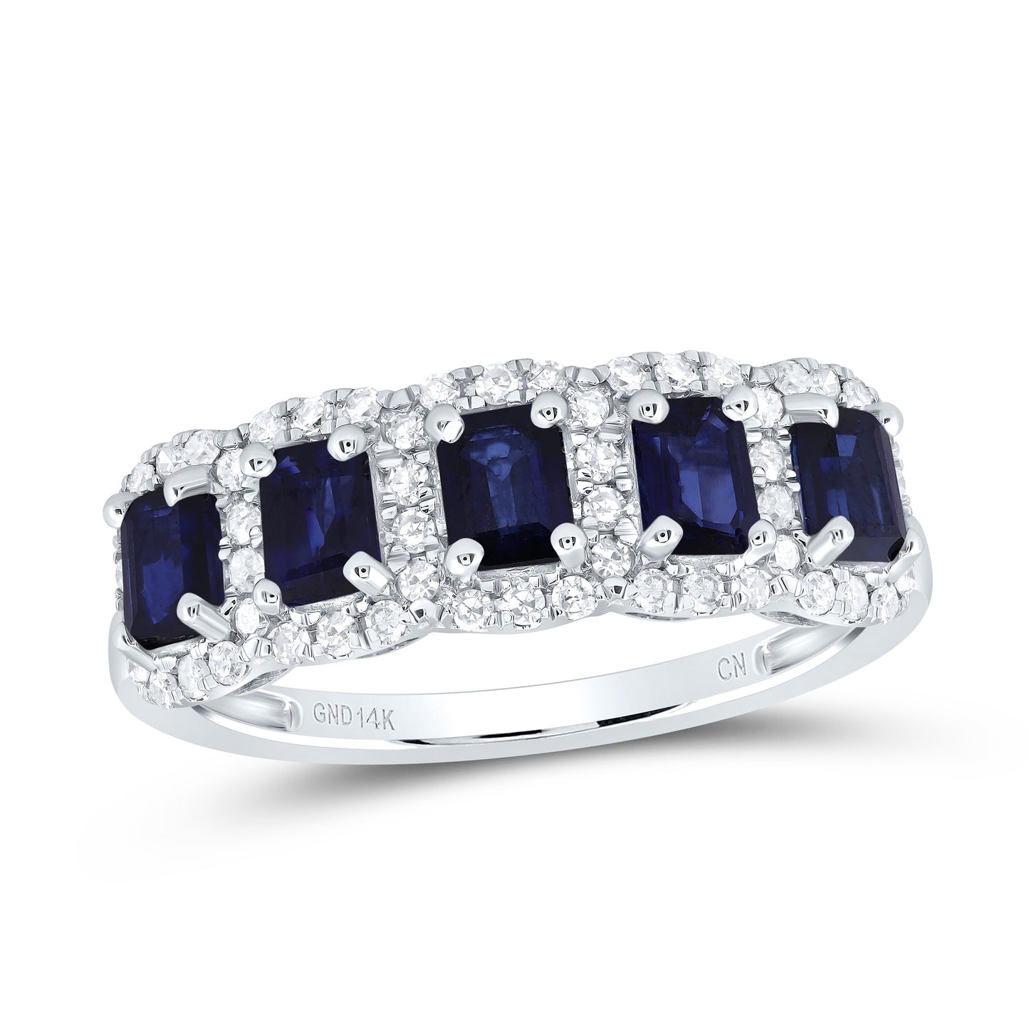 14kt White Gold 1/4 Cttw Natural Diamond and 1 1/4 Cttw Emerald Blue Sapphire Natural Gem Wedding Engagement Anniversary Band, Women Size: 5-9