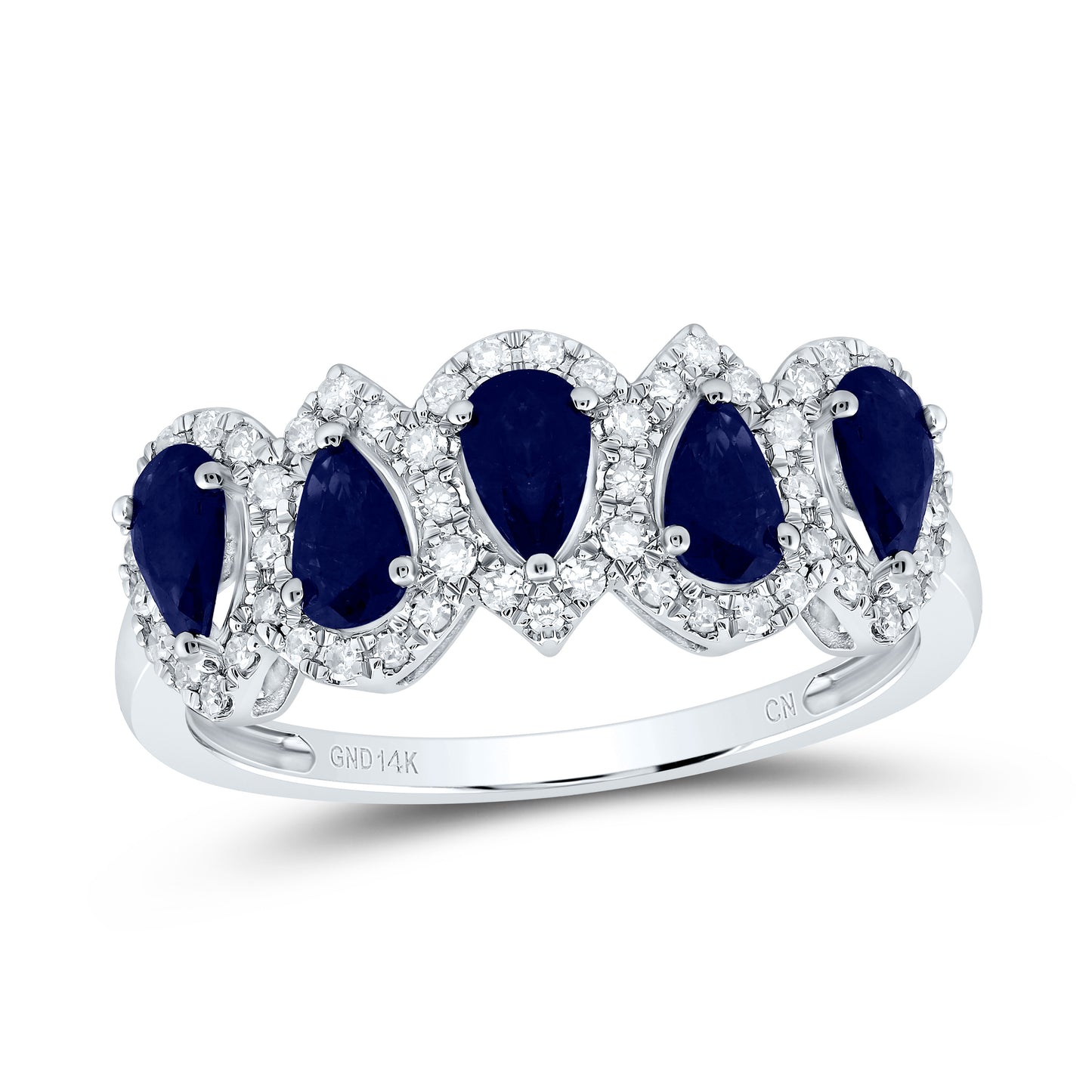14kt White Gold 1/4 Cttw Natural Diamond and 1 Cttw-ps Blue Sapphire Natural Gem Wedding Engagement Anniversary Band, Women Size: 5-9