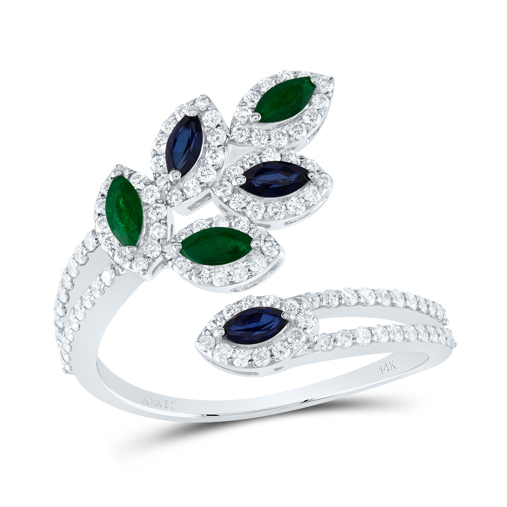 14kt White Gold 1/2 Cttw Natural Diamond Ana M and 1/4 Cttw Mq-em, 1/3 Cttw-mq Blue Sapphire Natural Wedding Engagement Anniversary Gem Ring, Women Size: 5-9