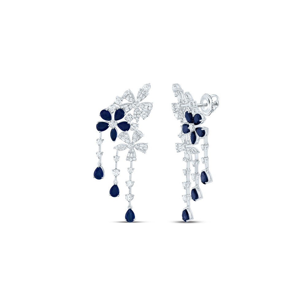 14kt White Gold 2 5/8 Cttw Natural Diamond Ana M and 1/3 Cttw Marquise Blue Sapphire, 5 Cttw Pear Blue Sapphire Natural Gem Earring