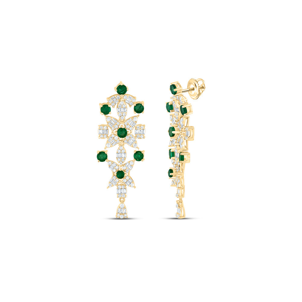 14kt Yellow Gold 1 1/3 Cttw Natural Diamond Ana M and 1 5/8 Cttw Round Emerald Natural Gem Earring