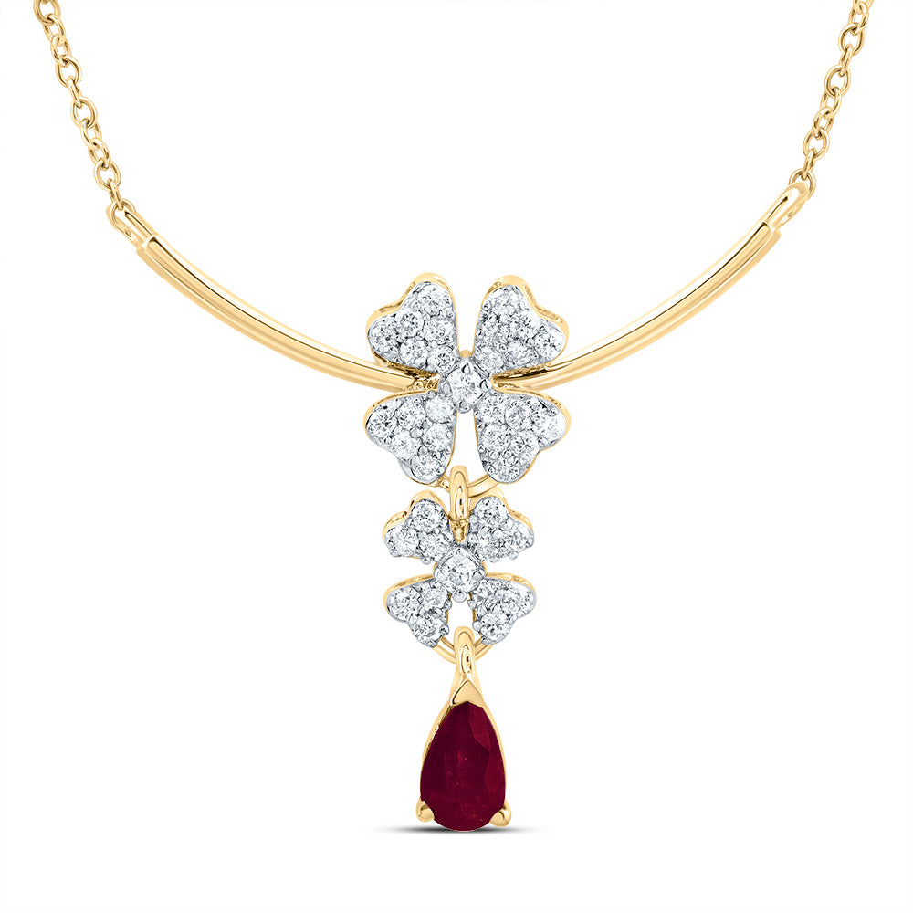14kt Yellow Or White Gold Natural Diamond 6x4mm Pear Natural Gem Fashion Flower Necklace, Length: 18 Inch