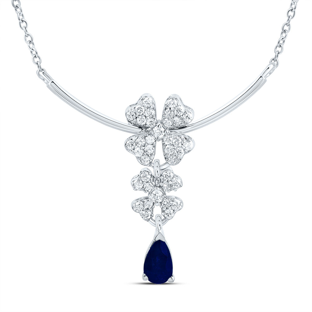 14kt Yellow Or White Gold Natural Diamond 6x4mm Pear Natural Gem Fashion Flower Necklace, Length: 18 Inch