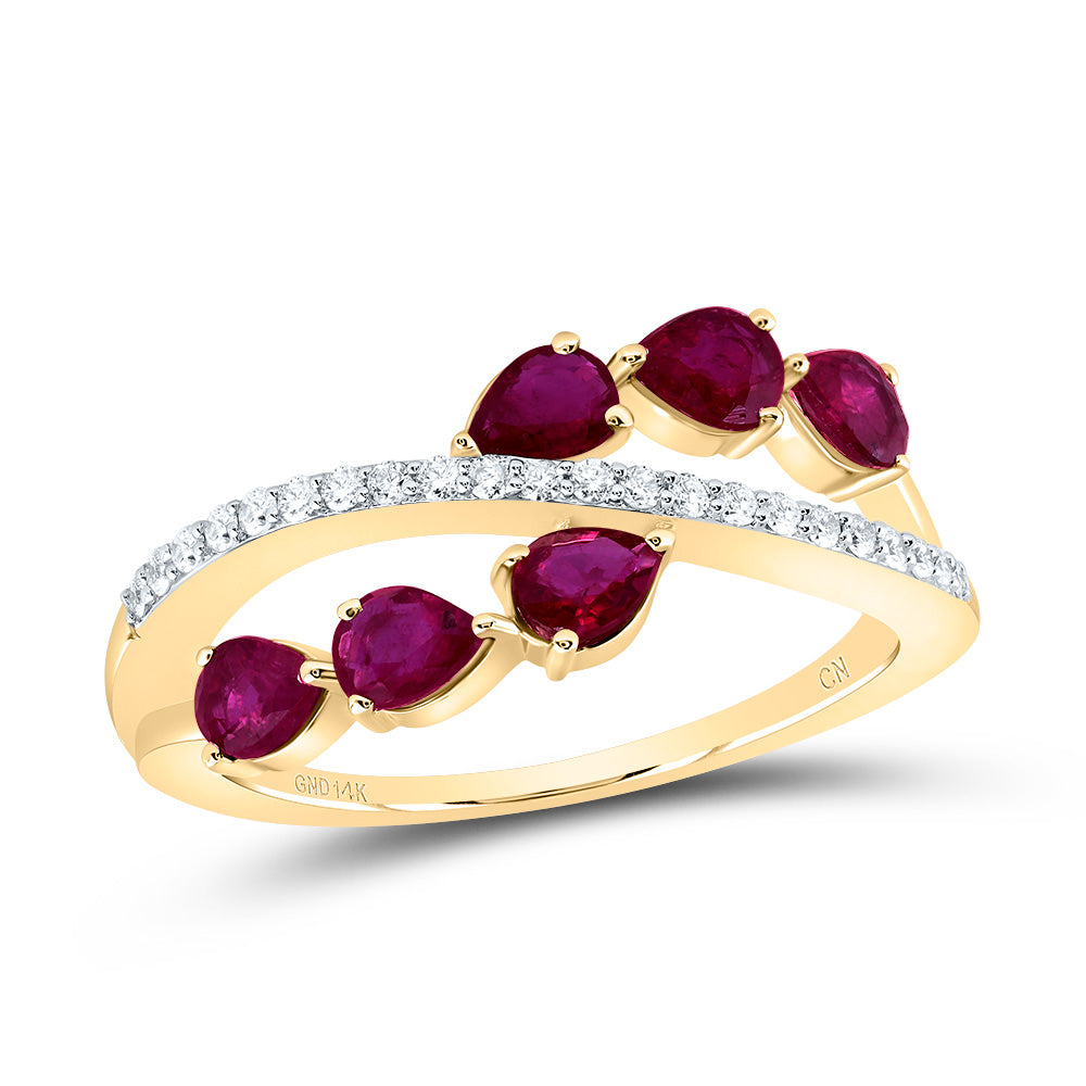 14kt Yellow Gold 1/8 Cttw Natural Diamond and 1 Cttw Pear Ruby Natural Gem Bridal Wedding Engagement Anniversary Ring, Women Size: 5-9