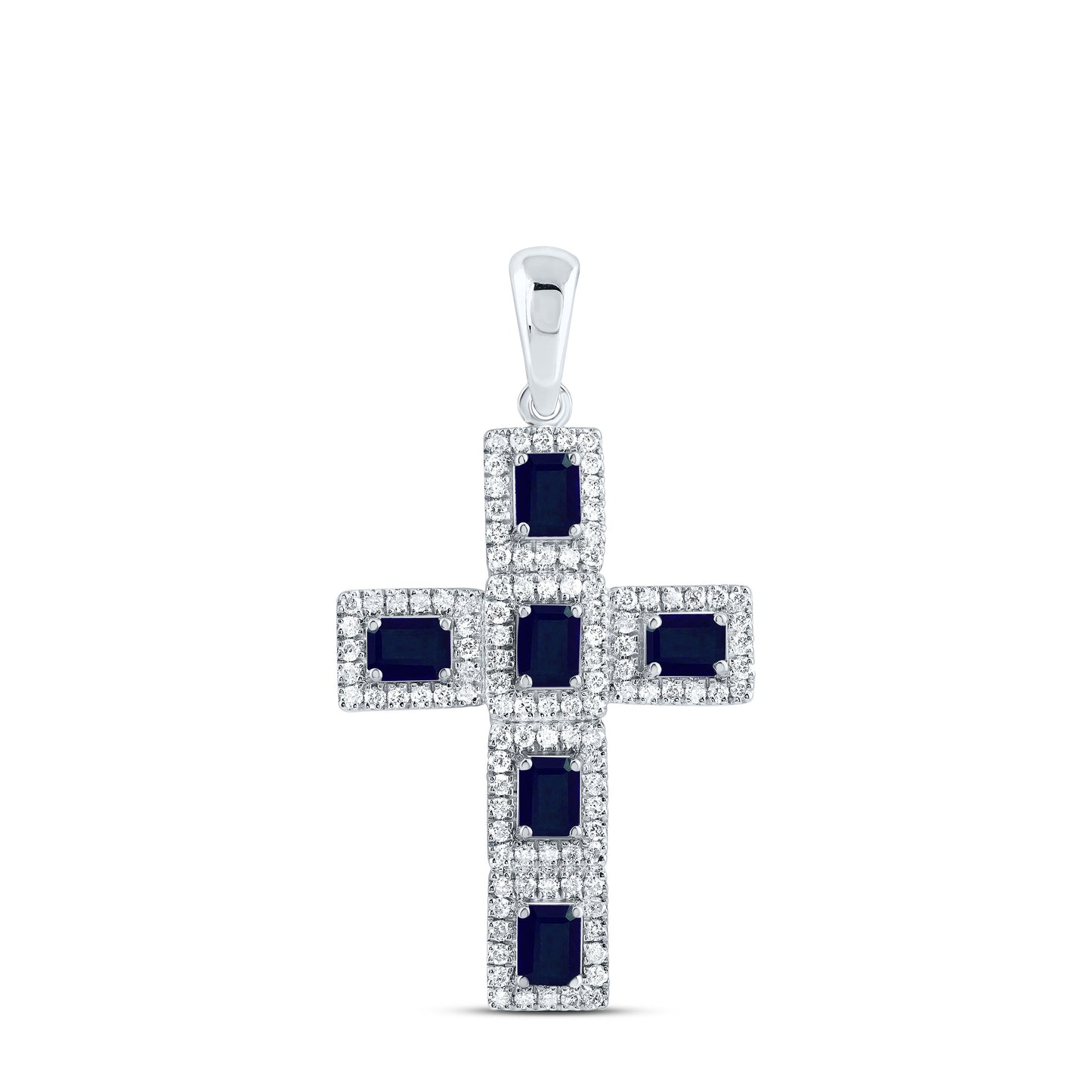 14kt White Gold 1/2 Cttw Natural Diamond and 1 1/3 Cttw-em Blue Sapphire Natural Gem Cross Pendant