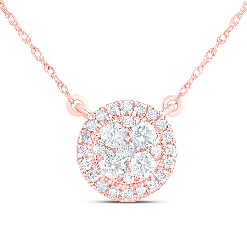 14kt Rose Gold 1/3 Cttw Natural Diamond Fashion Round Necklace, Length: 18 Inch