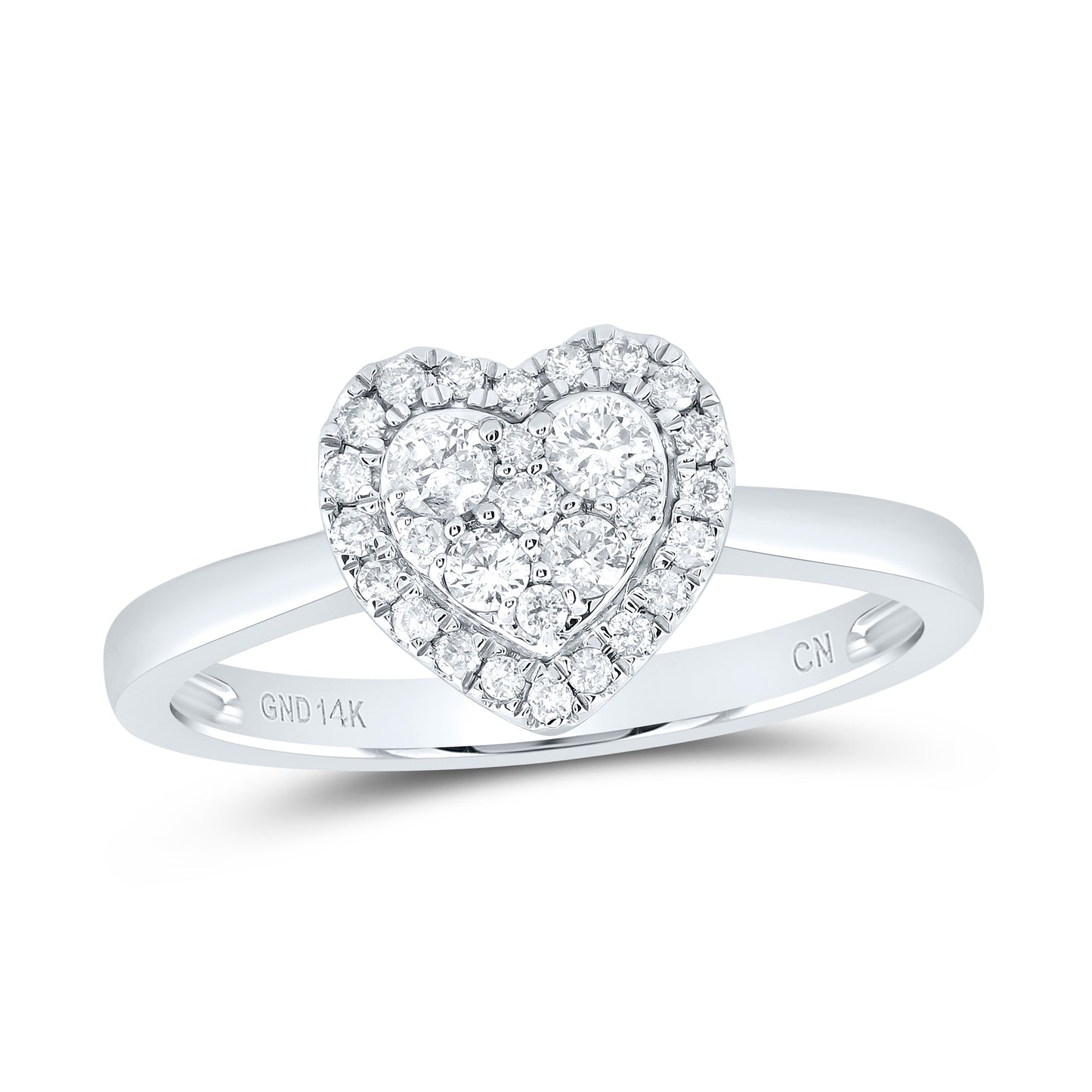 14kt White Gold 1/3 Cttw Diamond Fashion Heart Wedding Engagement Anniversary Ring, Women Size: 5-9