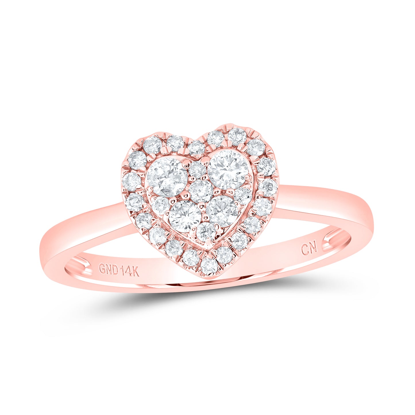 14kt Rose Gold 1/3 Cttw Natural Diamond Fashion Heart Wedding Engagement Anniversary Ring, Women Size: 5-9