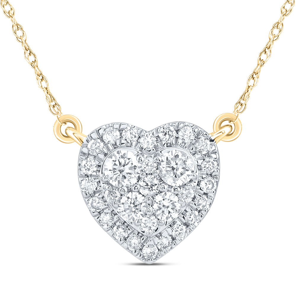 14kt Yellow Gold 1/3 Cttw Natural Diamond Fashion Heart Necklace, Length: 18 Inch