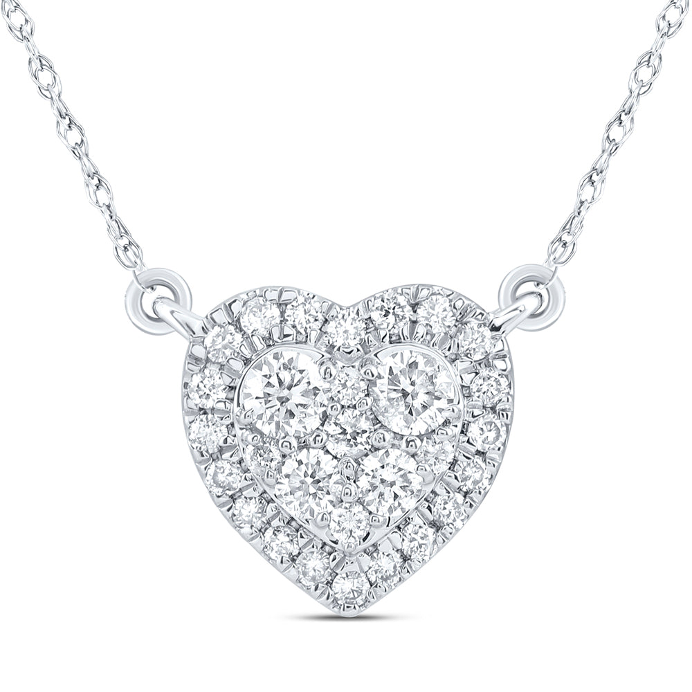 14kt White Gold 1/3 Cttw Natural Diamond Fashion Heart Necklace, Length: 18 Inch