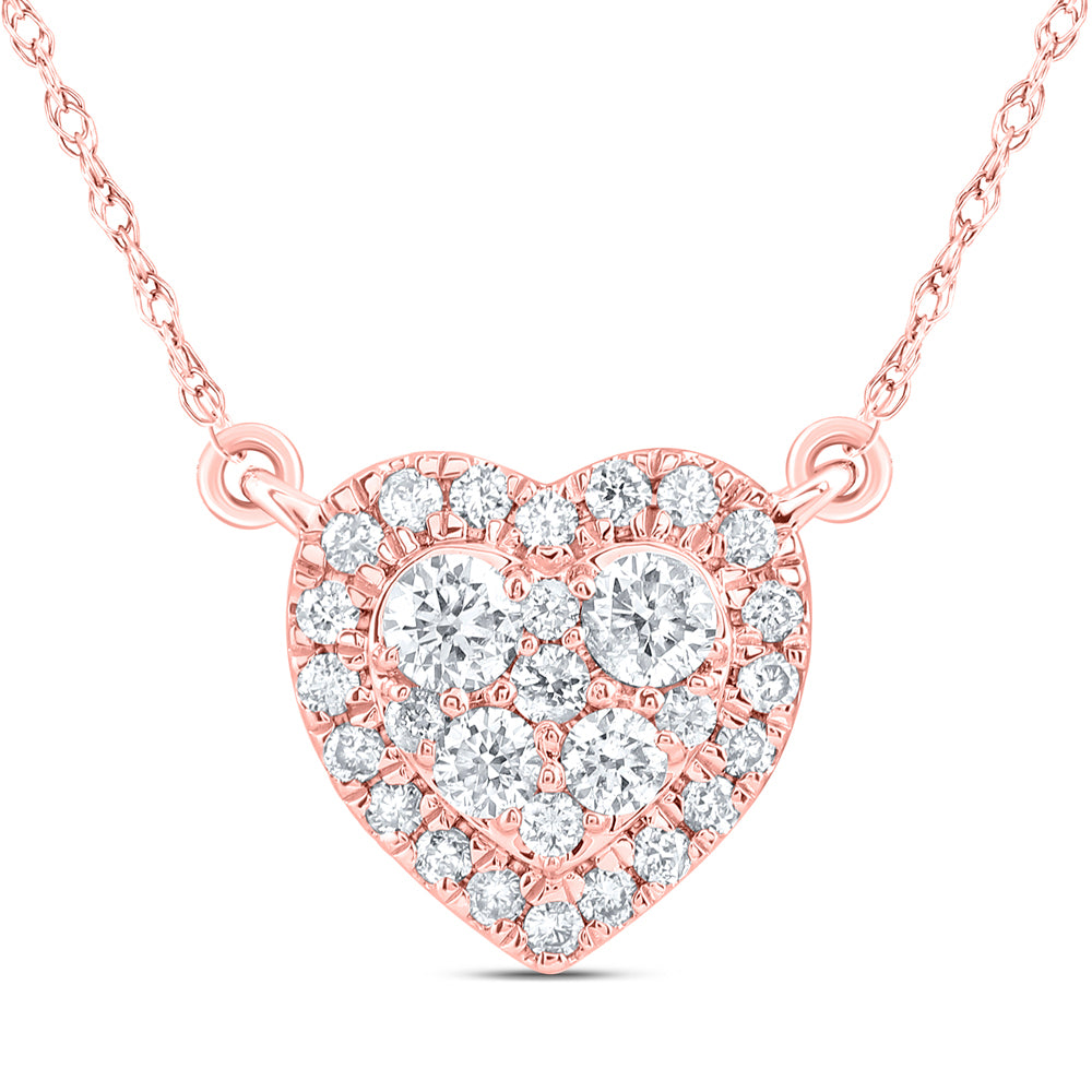 14kt Rose Gold 1/3 Cttw Natural Diamond Fashion Heart Necklace, Length: 18 Inch
