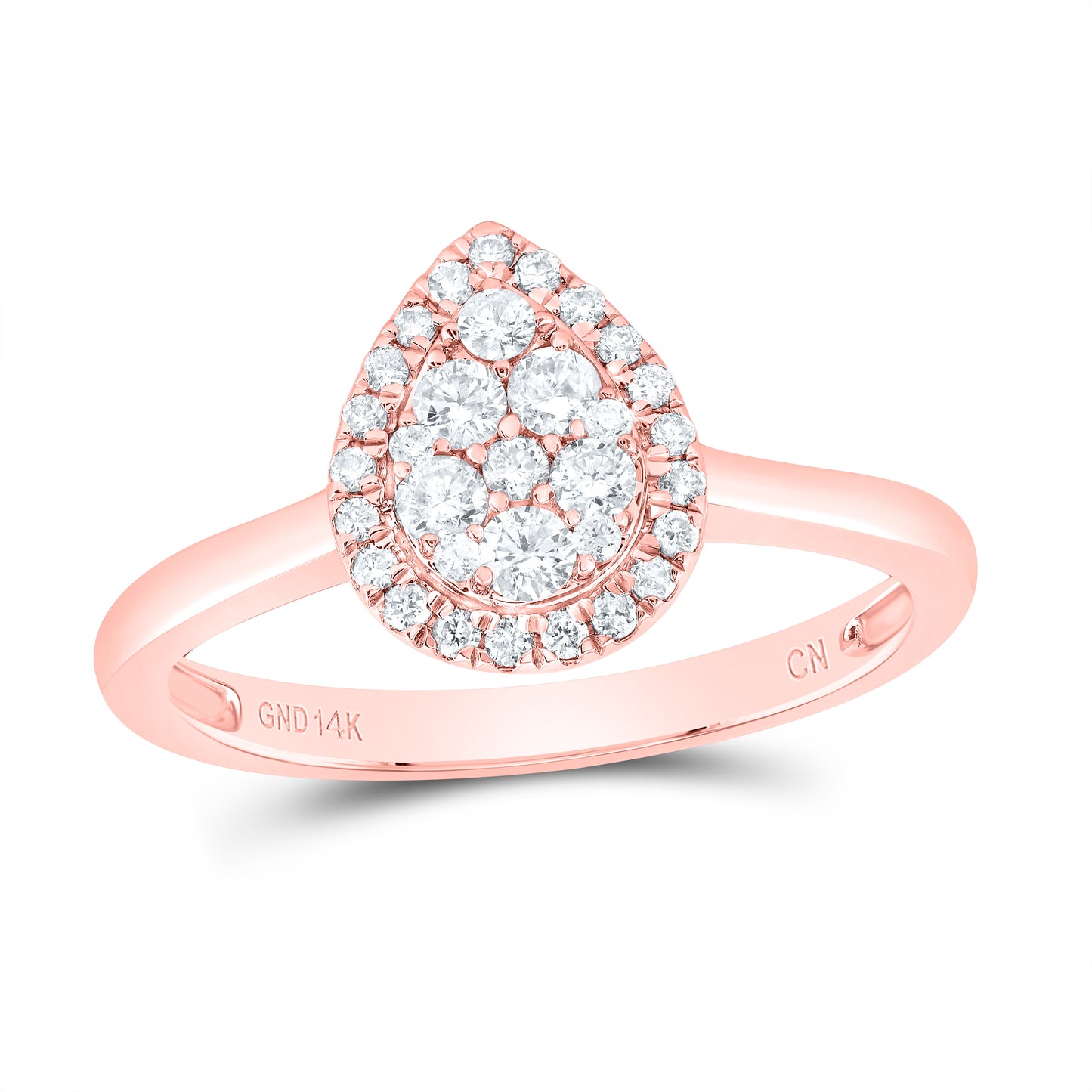 14kt Rose Gold 1/3 Cttw Natural Diamond Fashion Pear Wedding Engagement Anniversary Ring, Women Size: 5-9