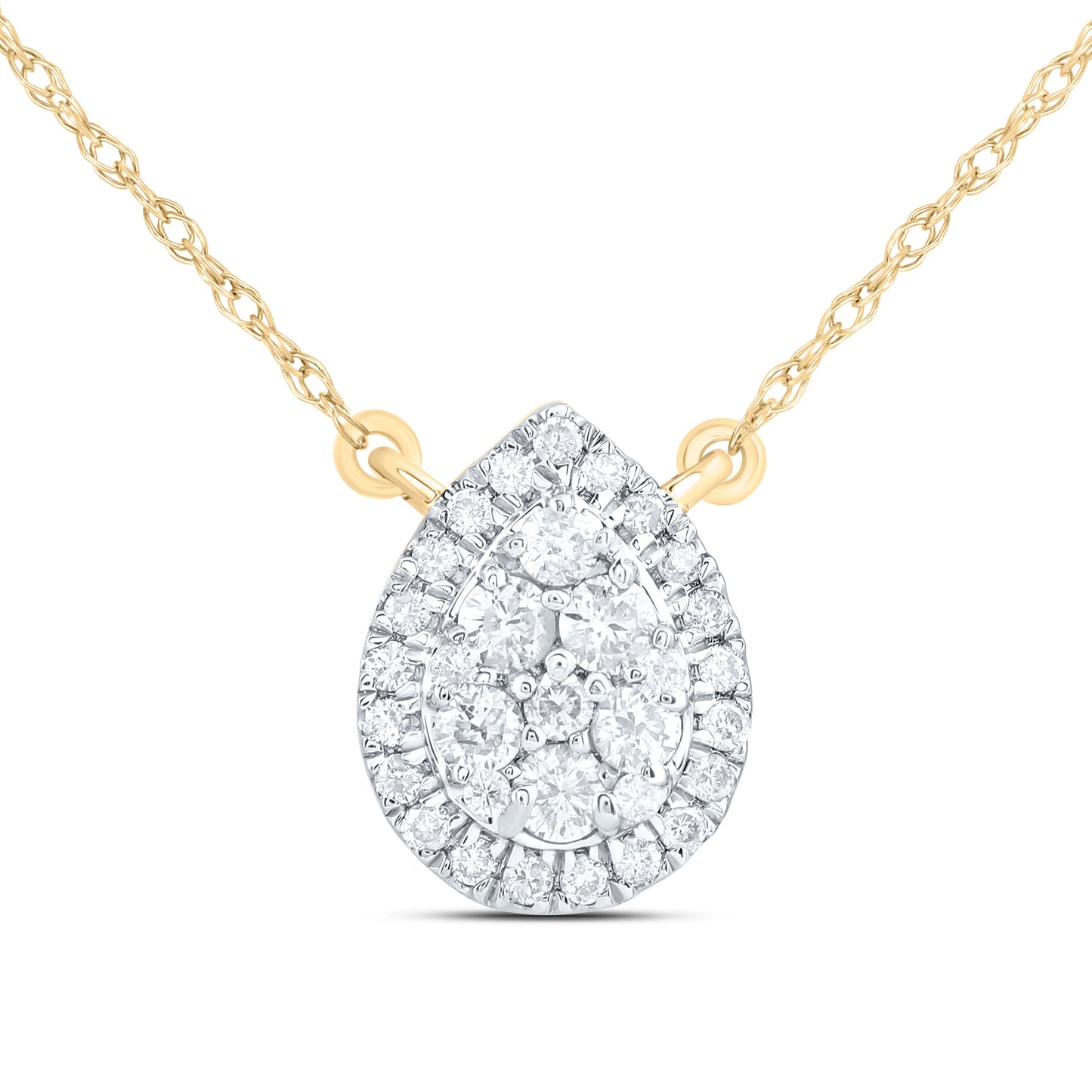 14kt Yellow Gold 1/3 Cttw Natural Diamond Fashion Pear Necklace, Length: 18 Inch