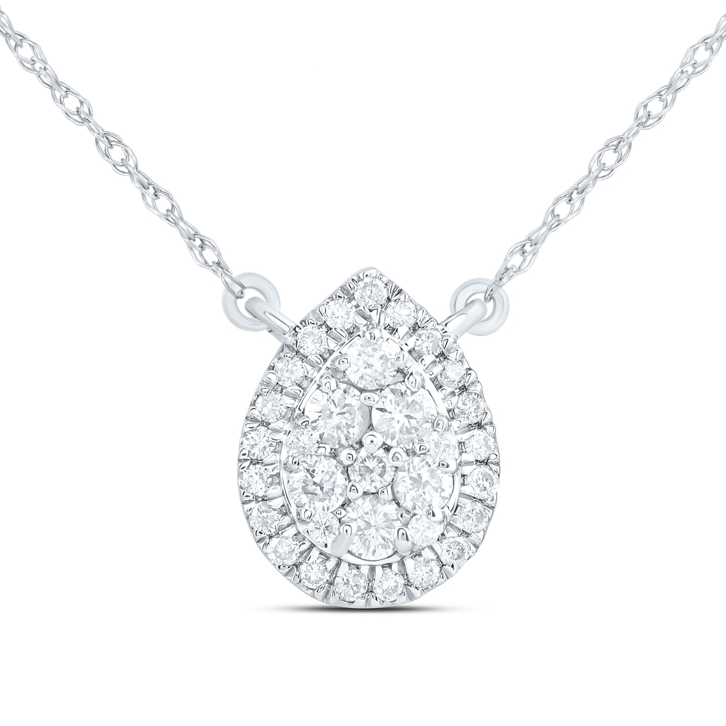 14kt White Gold 1/3 Cttw Natural Diamond Fashion Pear Necklace, Length: 18 Inch