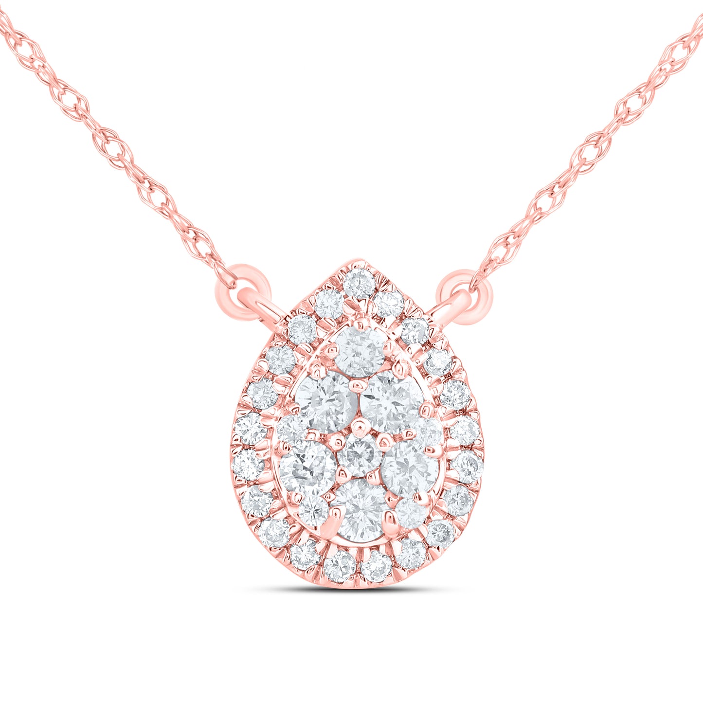 14kt Rose Gold 1/3 Cttw Natural Diamond Fashion Pear Necklace, Length: 18 Inch
