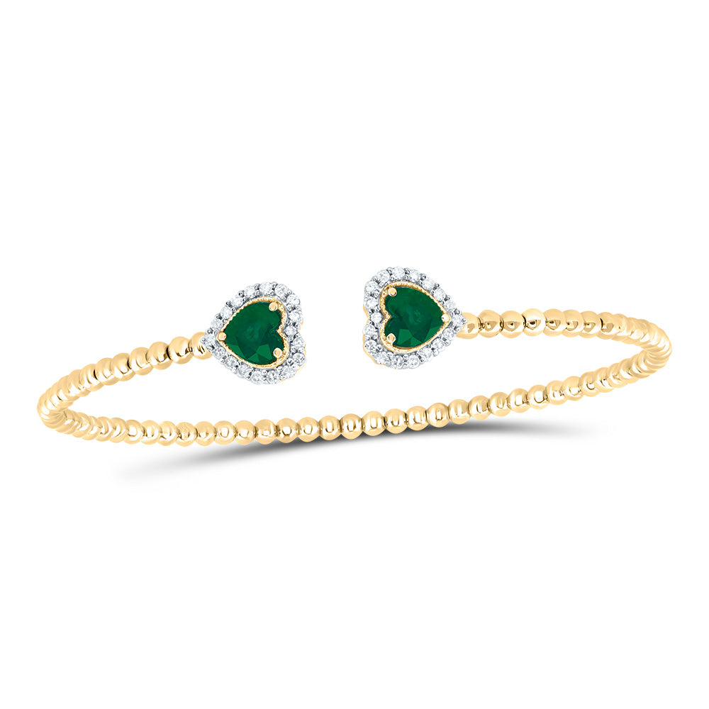 14kt Yellow Gold 1/4 Cttw Natural Diamond 5mm Heart Emerald Natural Gem Heart Bangle (59x53 Mm)