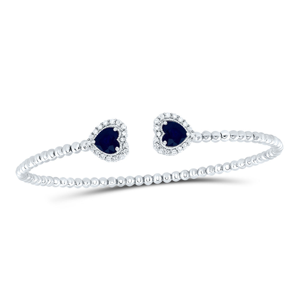 14kt White Gold 1/4 Cttw Natural Diamond 5mm Hs Blue Sapphire Natural Gem Heart Bangle (59x53 Mm)