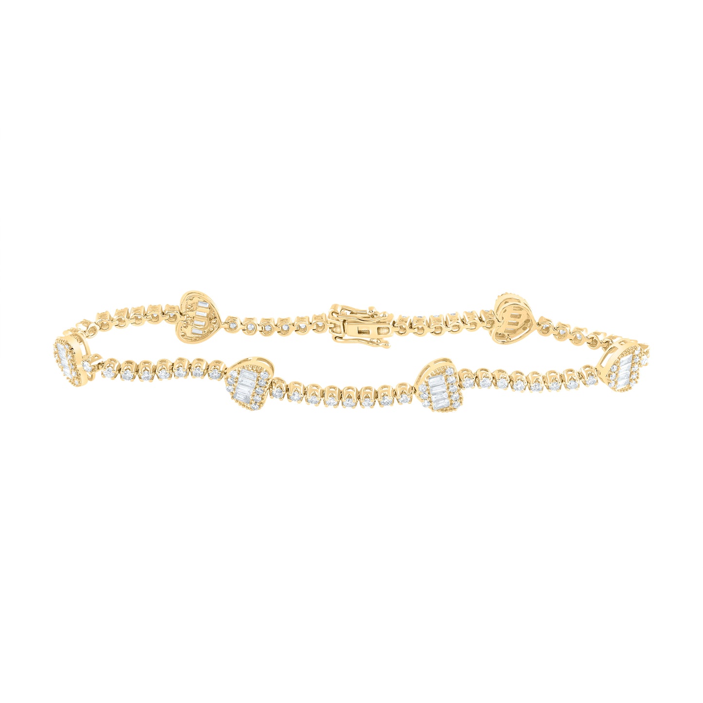 10kt Yellow Gold 1 7/8 Cttw Natural Diamond Fashion Heart Bracelet, Length: 7 Inch