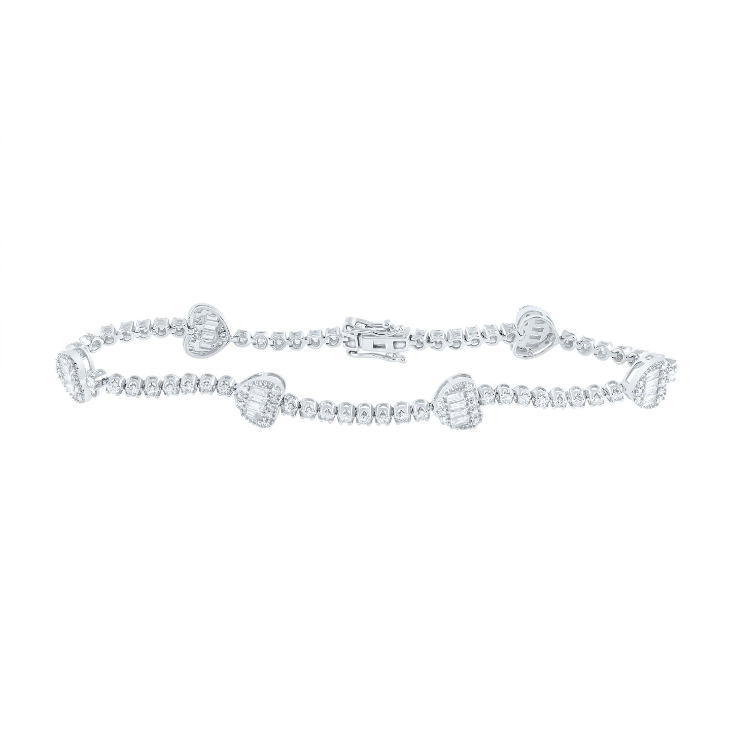 10kt White Gold 1 7/8 Cttw Natural Diamond Fashion Heart Bracelet, Length: 7 Inch