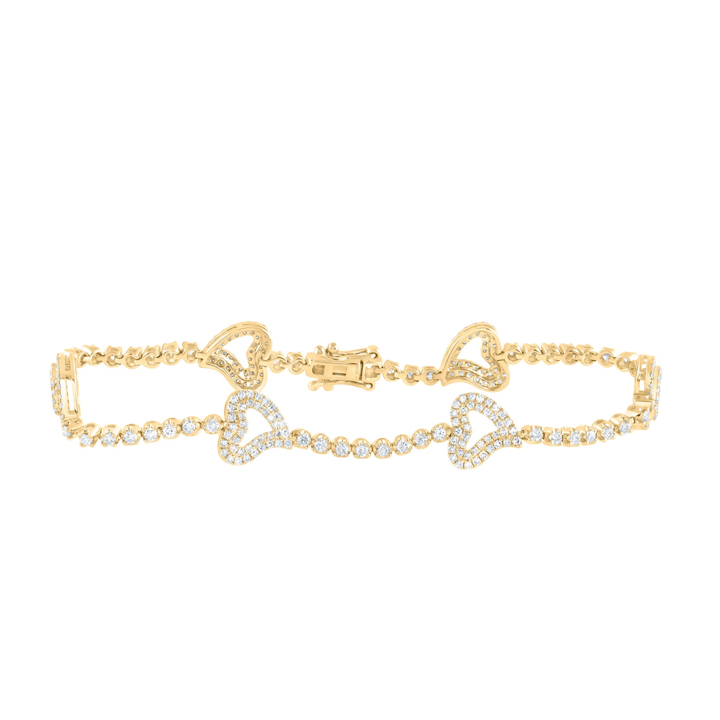 10kt Yellow Gold 2 Cttw Natural Diamond Fashion Heart Bracelet, Length: 7 Inch