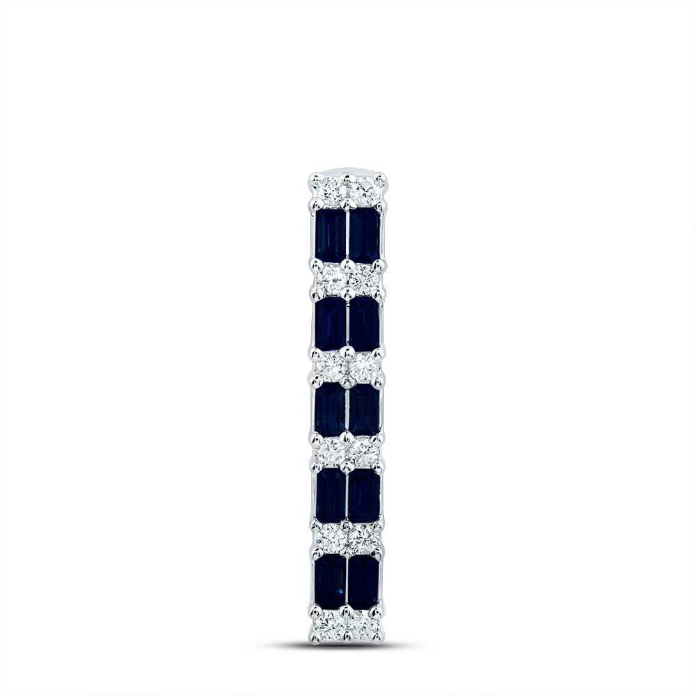 14kt White Gold 1/5 Cttw Natural Diamond Ana M and 5/8 Cttw Baguette Blue Sapphire Natural Gem Fashion Pendant