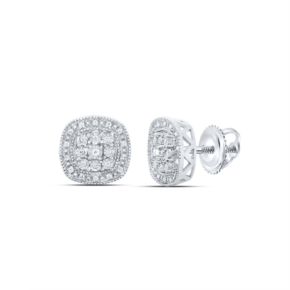Sterling Silver 1/6 Cttw Natural Diamond Cushion Earring