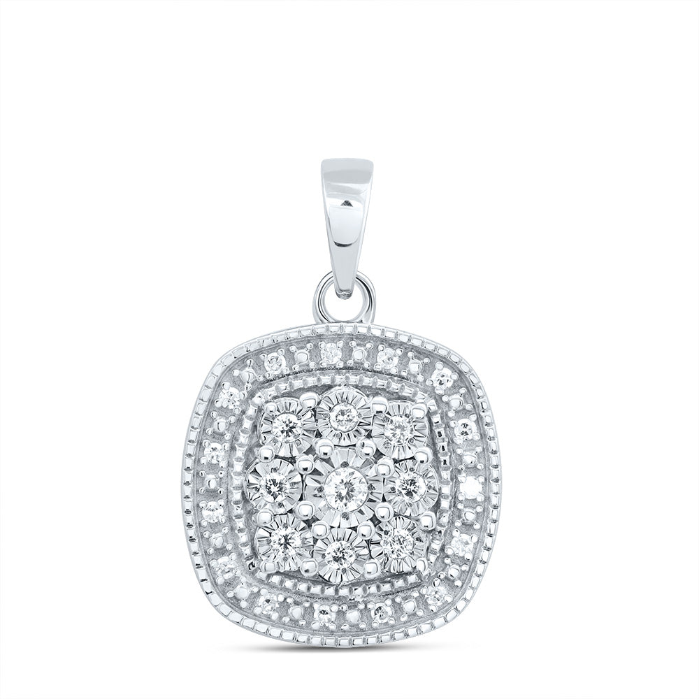 Sterling Silver 1/6 Cttw Natural Diamond Cushion Pendant