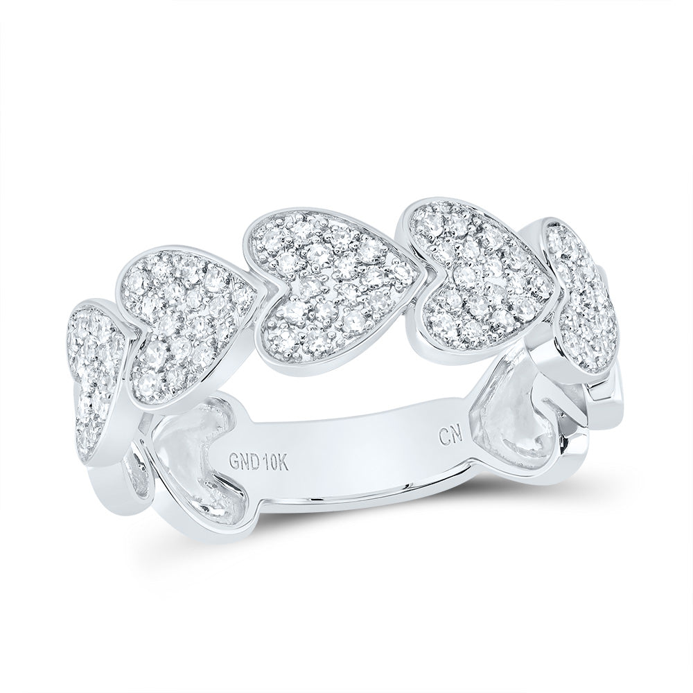 10kt White Gold 1/3 Cttw Natural Diamond Heart Wedding Engagement Anniversary Band, Women Size: 5-9