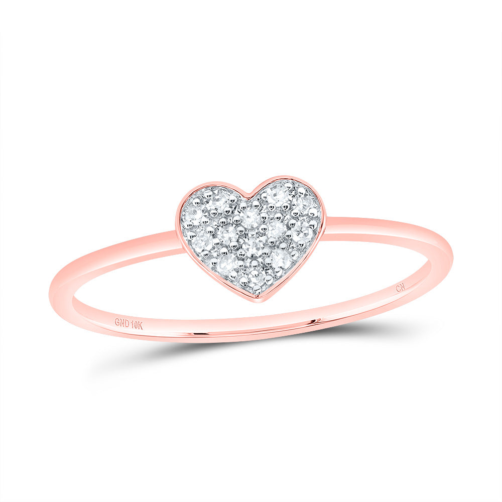 10kt Rose Gold 1/12 Cttw Natural Diamond Heart Wedding Engagement Anniversary Ring, Women Size: 5-9