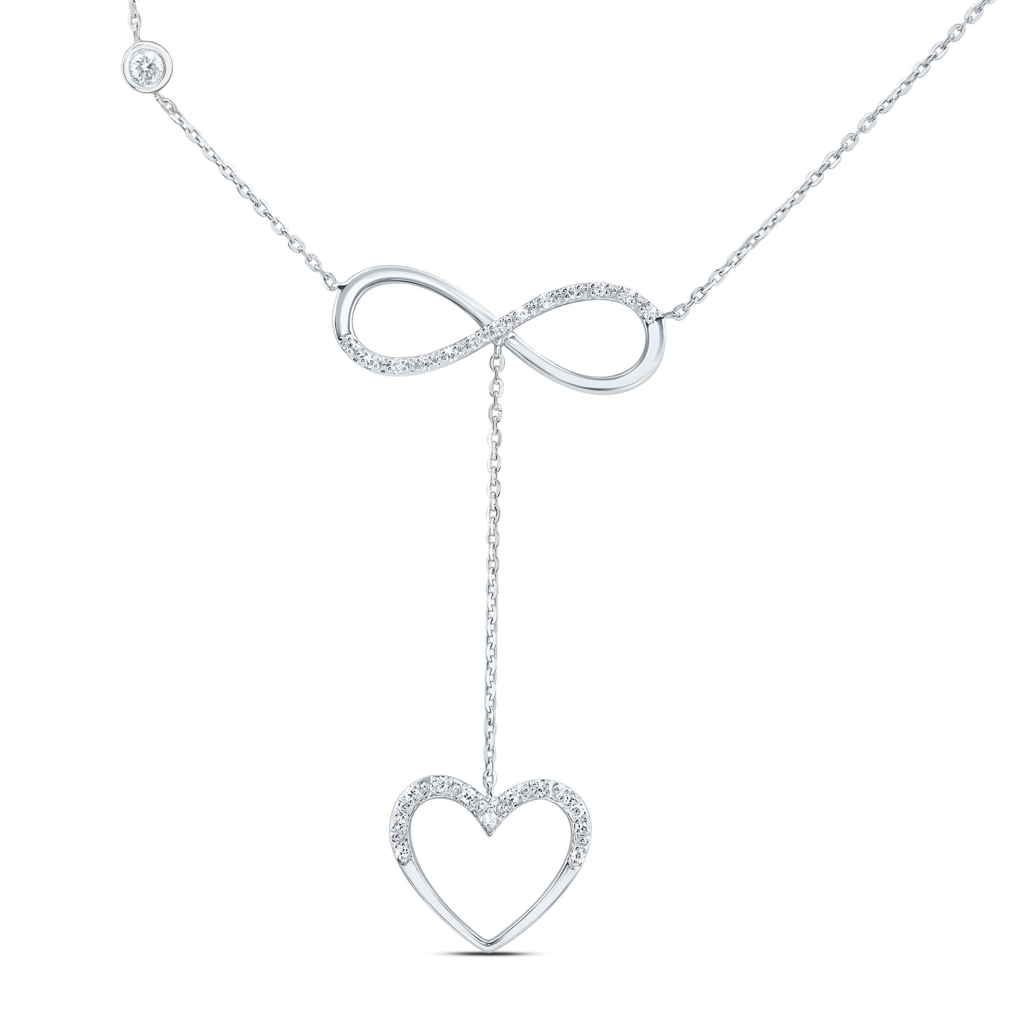 10kt White Gold 1/10 Cttw Natural Diamond Heart Necklace, Length: 18 Inch