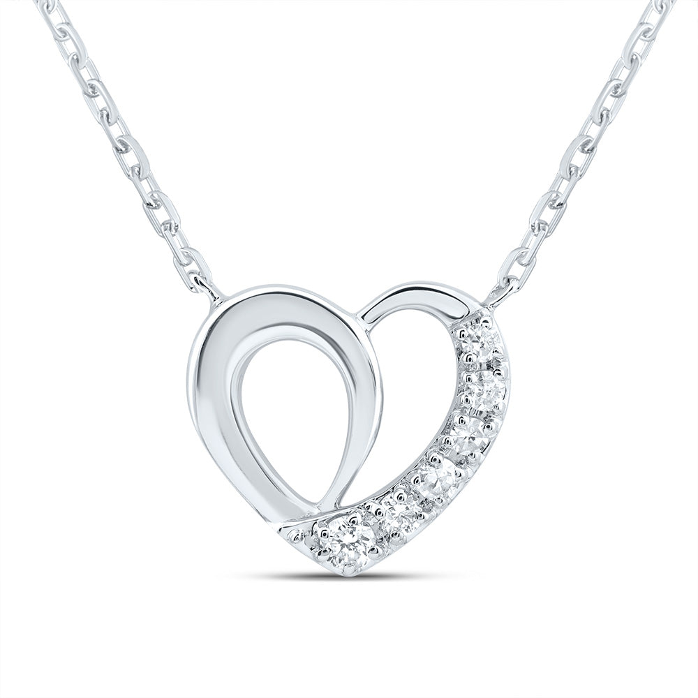 10kt White Gold 1/20 Cttw Natural Diamond Heart Necklace, Length: 18 Inch