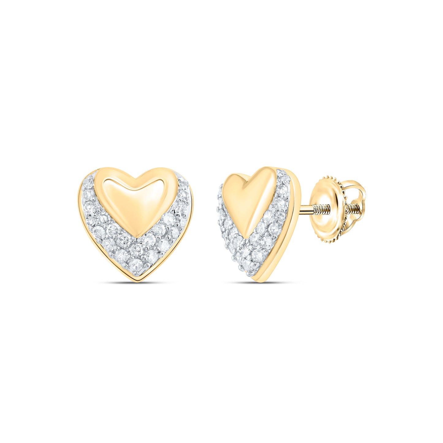 10kt Yellow Gold 1/4 Cttw Natural Diamond Heart Stud Earring