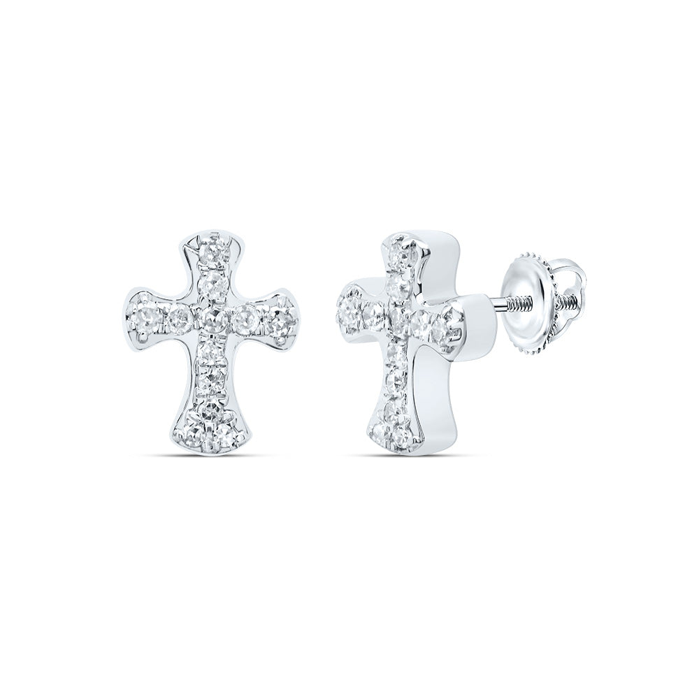 10kt White Gold 1/10 Cttw Natural Diamond Cross Earring