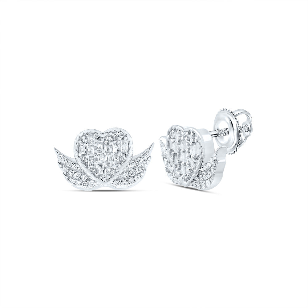 10kt Yellow Or White Gold Natural Diamond Wings Heart Earring