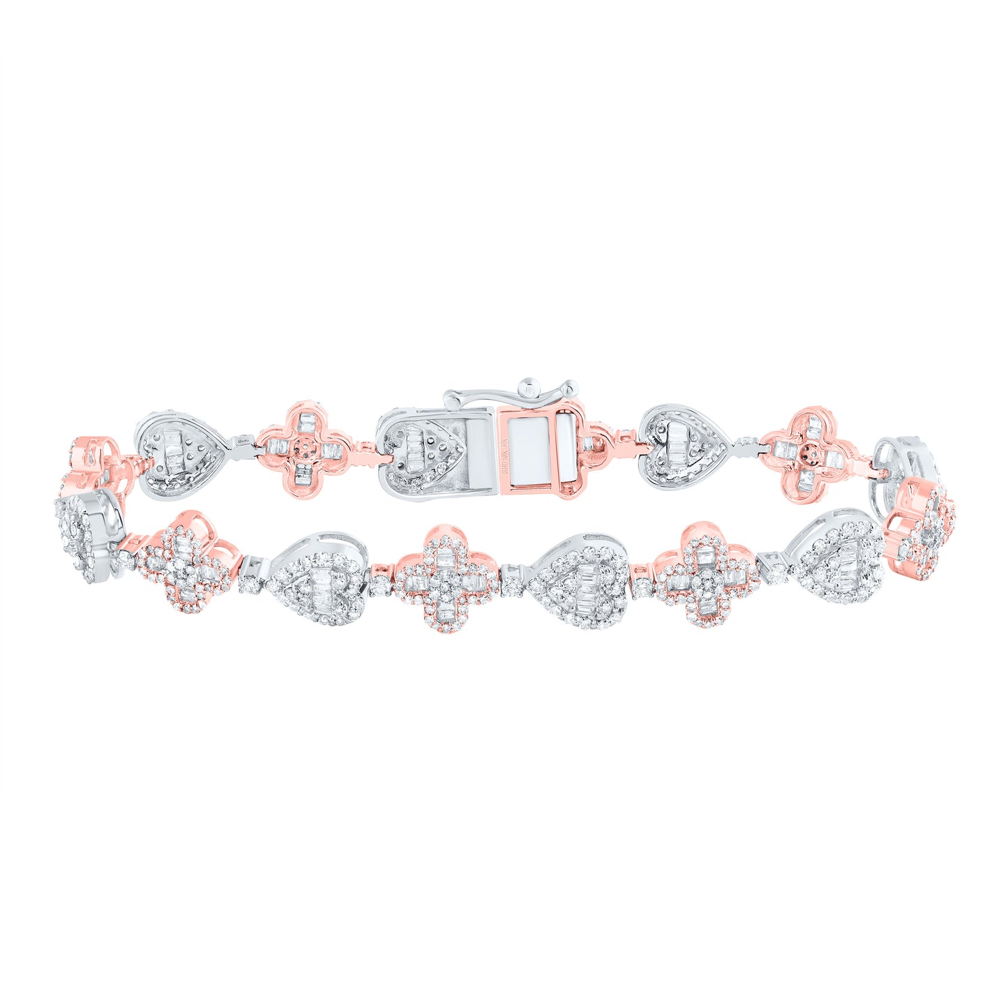 10k White Rose 3 1/5 Cttw Natural Diamond Clover Heart Ladies Bracelet, Length: 7 Inch